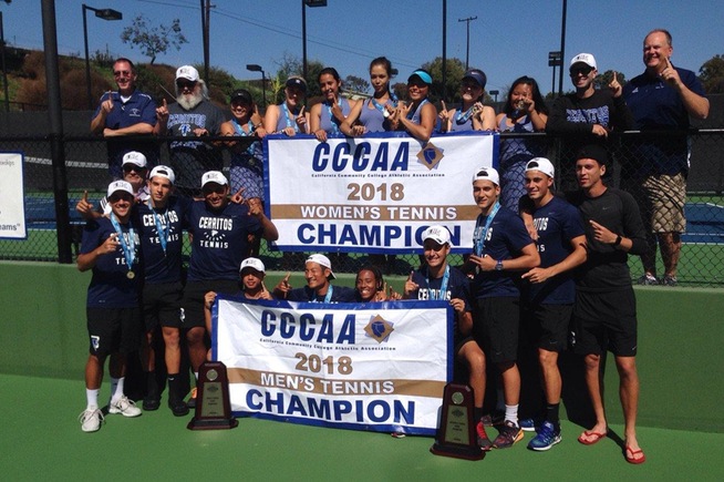 Cerritos men's and women's tennis team celebrate title