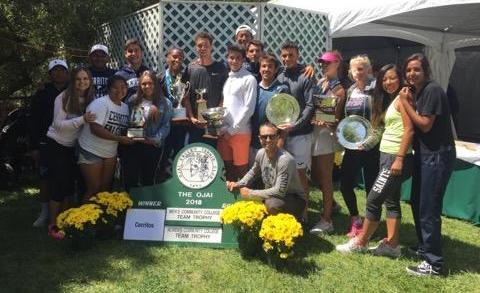 Cerritos women's tennis celebrate their state titles