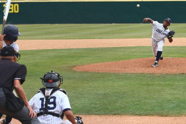 Jared Robinson (21) had three hits and earned the win on the mound in the Falcons 9-8 decision over LA Harbor