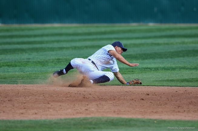 Ramon Bramasco makes a sliding stop on a nice defensive play for the Falcons