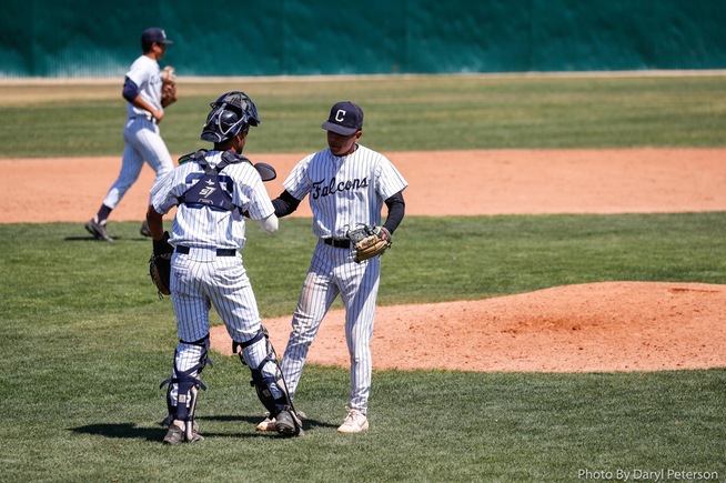 Daniel Castellanos and Justin Almeda prepare to embrace after the Falcons win