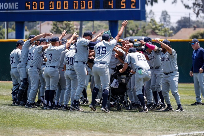 Falcons celebrate after defeating Long Beach City to advance to the Regional Finals