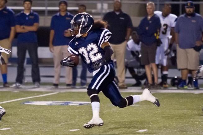 File Photo: Vailele Peko (32) returned an interception 50 yards for a touchdown in the Falcons 42-20 win over Moorpark.