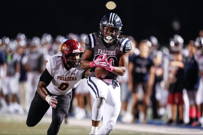 TE Danez Maxey gets behind Pasadena City LB Ethan Bowser and races into the end zone for a 40-yard touchdown