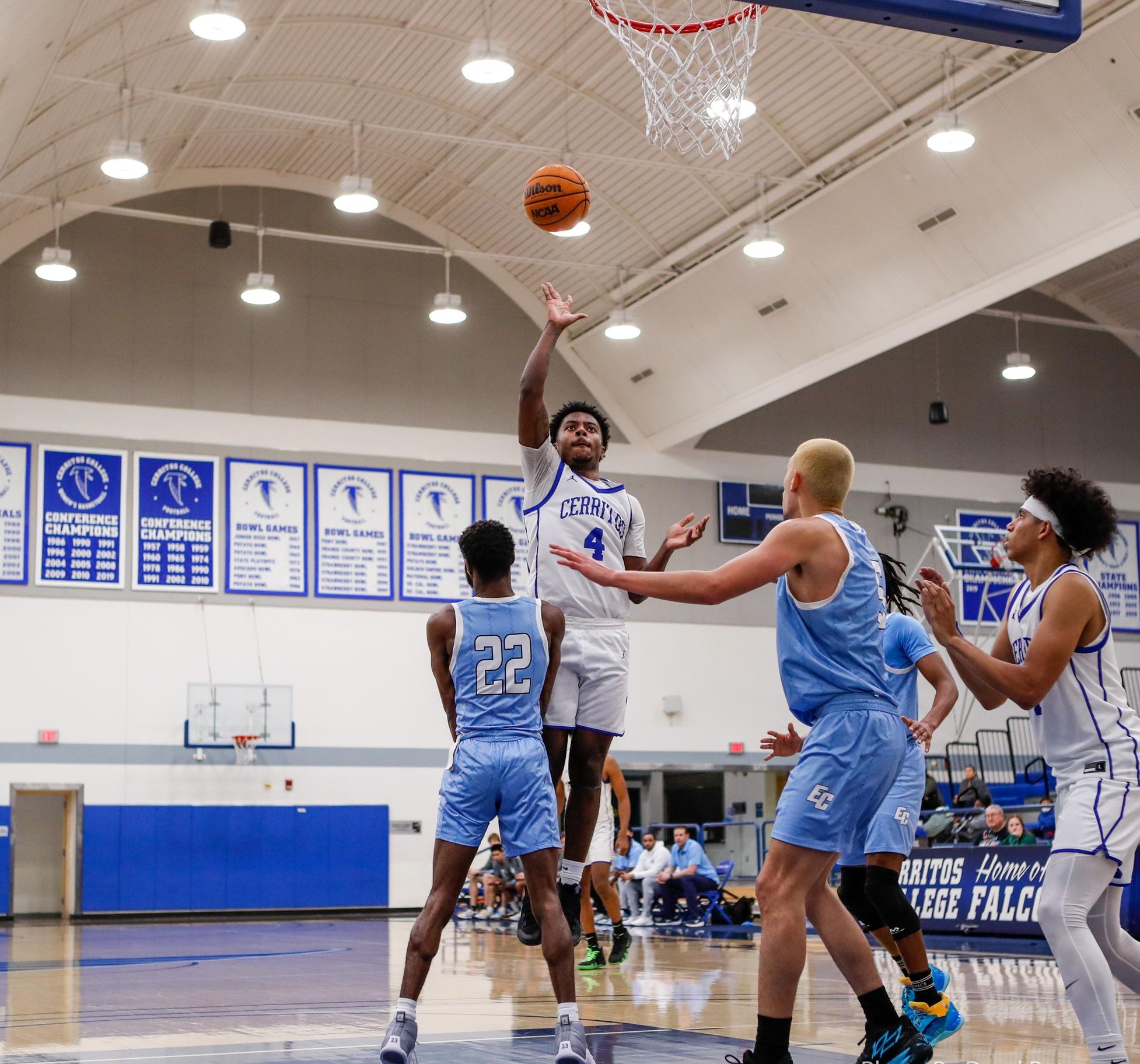 Miles Ceballos goes up for two of his 14 points in a triple-double performance against El Camino