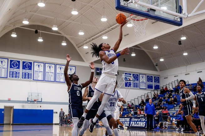 Gorden Boykins attacks the hoop on the way to 14 points for the Falcons