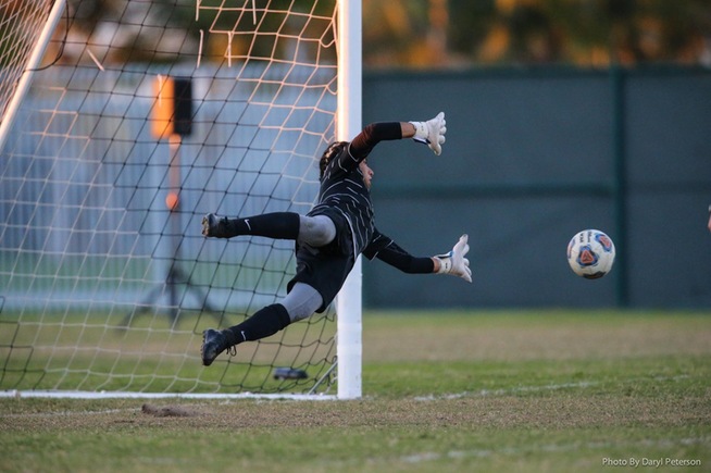 Jordan Aldama makes the game-winning save in penalty kicks against Golden West