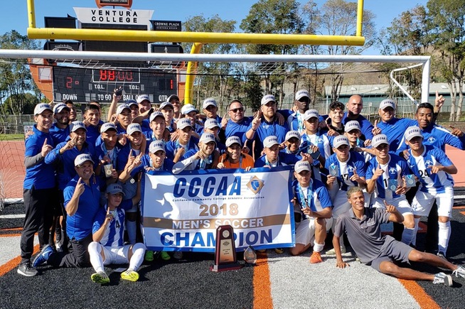 Cerritos men's soccer celebrates CCCAA State Championship