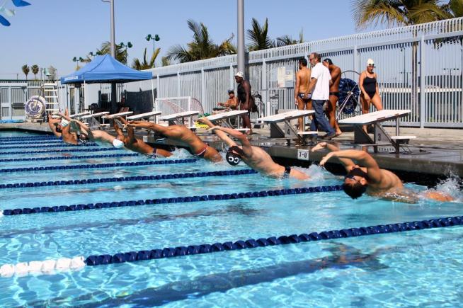 The Falcon men's swimming team split their conference meet.