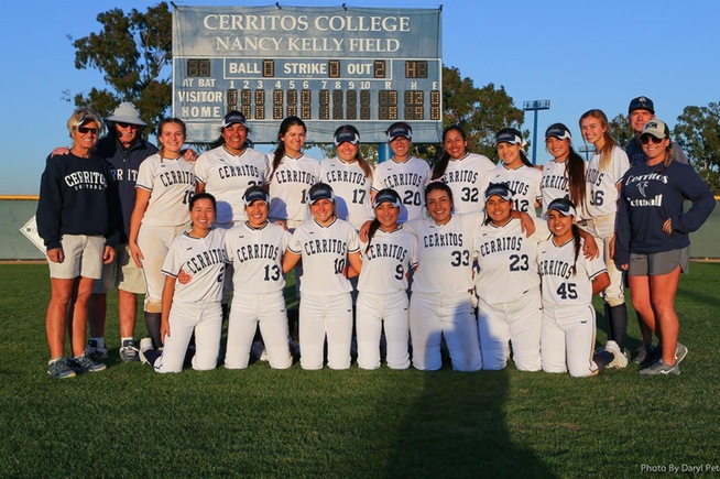 The Cerritos softball team after Kodee Murray won her 502 career game