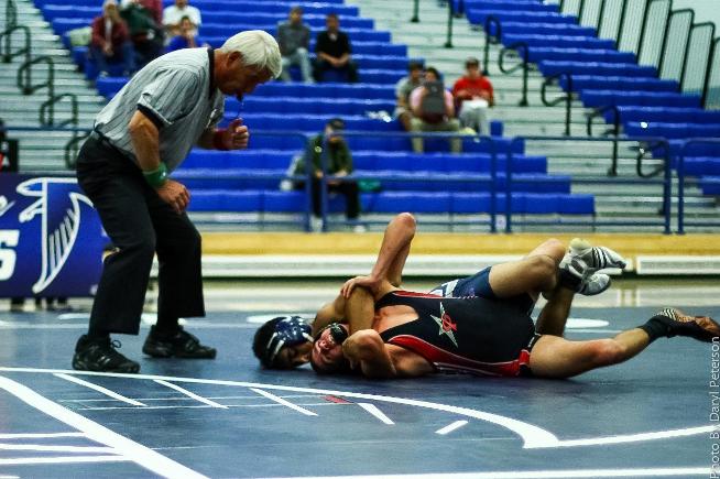 Gabe Ballesteros opened the night with a pin, as the Falcons defeated Palomar, 22-15
