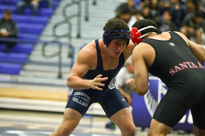 File Photo: Jeremiah Gerl recorded one of two pins by the Falcons in their 41-3 win over Rio Hondo