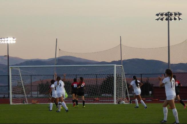 The Falcons celebrate after scoring a goal in their 2-2 tie with Fresno City