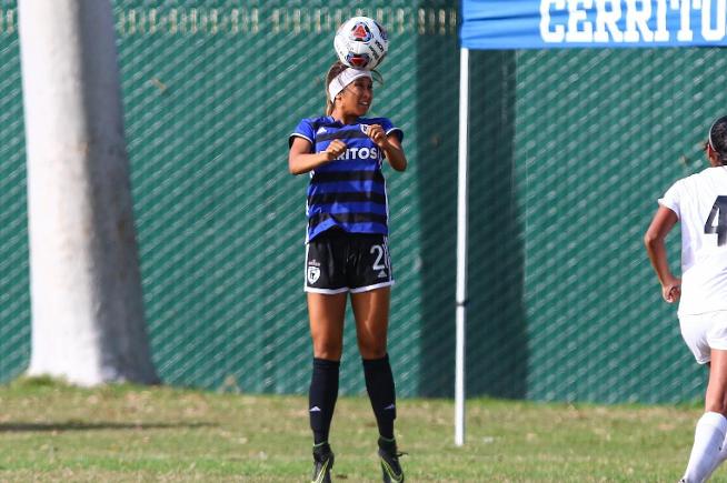 Amber Whitmore headed home the first of four goals for the Falcons