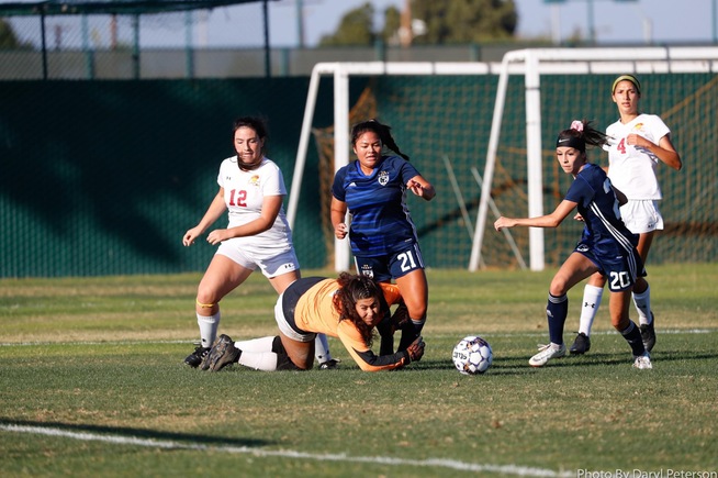 Meghan Legayada (21) follows through to score the Falcons second goal of the day
