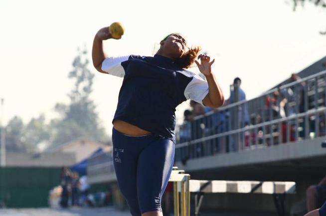 Destiny Mack-Talalemotu broke the college's 30-yard shot put record at the Cerritos Open