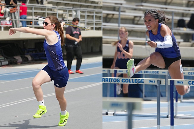 Kyra Miedecke moved into the college's all-time top six in the javelin and Kailah Usi won the 400-meter IH at the Cerritos Invitational