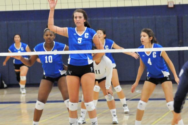 File Photo: Chelsea James (5) recorded six kills in the Falcons three-set loss to Mt. San Antonio.