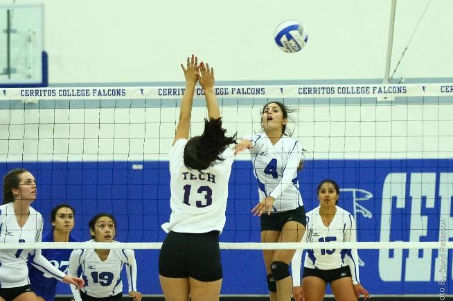 Nicole Spigner (4) had three kills and a team-high six service aces, as the Falcons swept LA Trade-Tech
