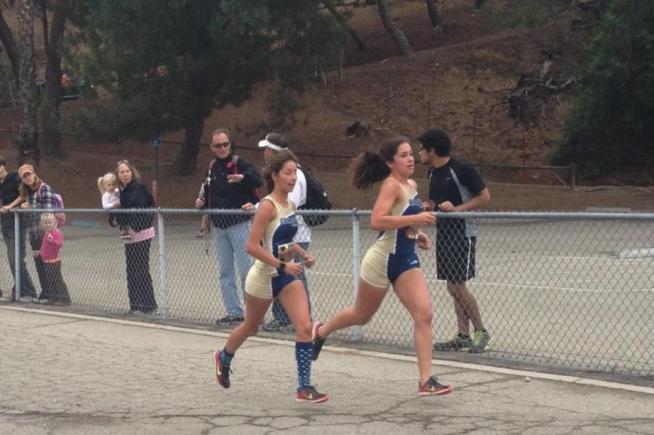 (L-R) Isabel Medina and Karina Sanchez were the top two Cerritos runners to finish the Mt. SAC Invitational, as the Falcons came in first place and won the Sweepstakes Award.